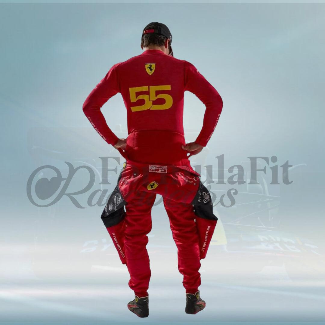 2023 New Carlos Sainz Race Scuderia Ferrari F1 Replica Racing Suit - FormulaFit Raceweras