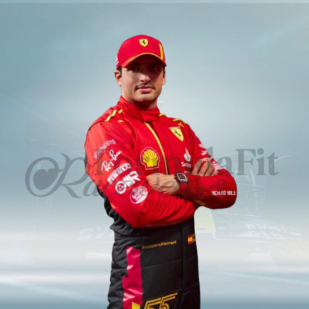 Carlos Sainz Special 2023 Spain Grand Prix Scuderia Ferrari F1 Racing Suit - FormulaFit Raceweras