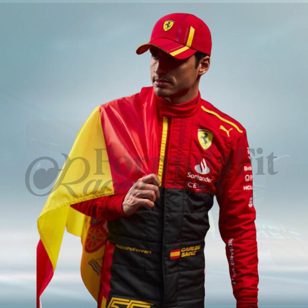 Carlos Sainz Special 2023 Spain Grand Prix Scuderia Ferrari F1 Racing Suit - FormulaFit Raceweras