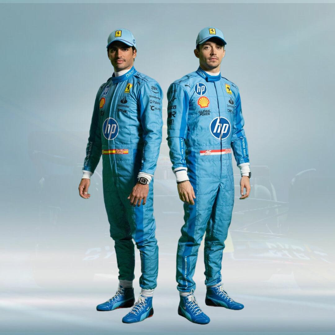 New Scuderia Ferrari HP Carlos Sainz 2024 Miami GP Race Suit - FormulaFit Raceweras